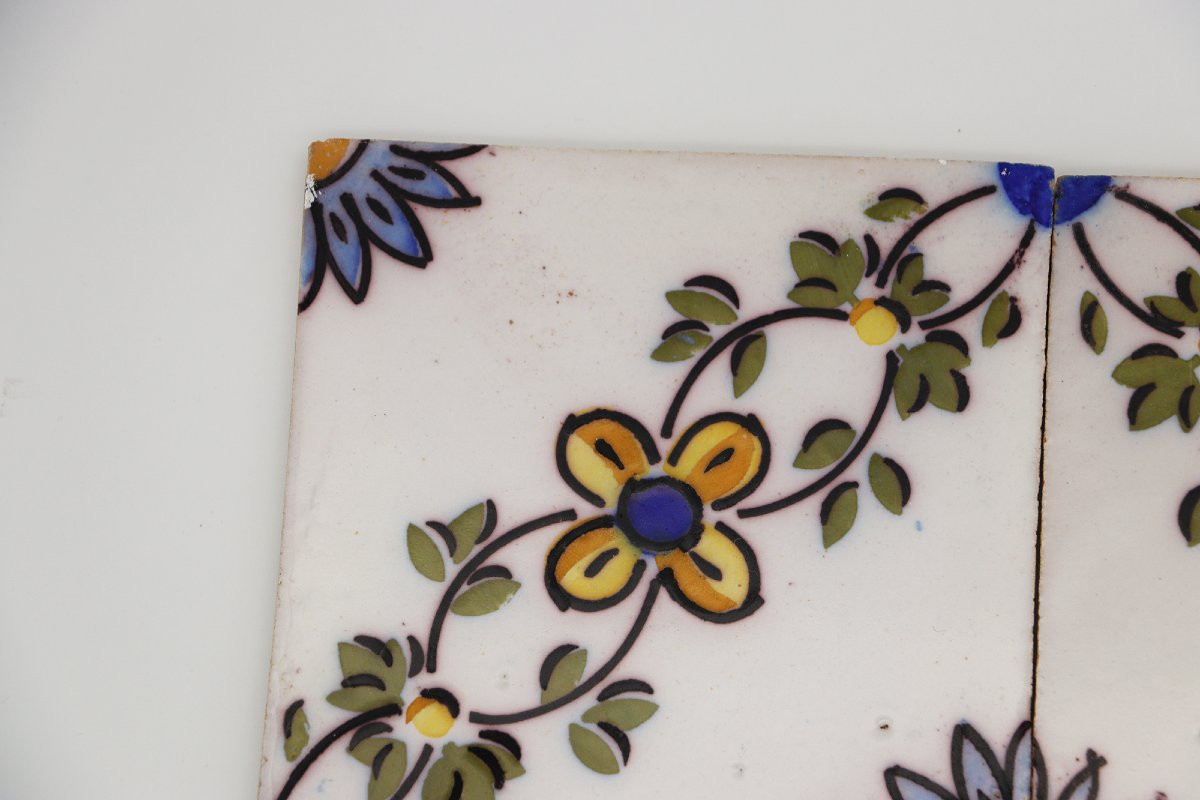 19th Century Set Of Four Floral Tiles, Portuguese Baroque-photo-2