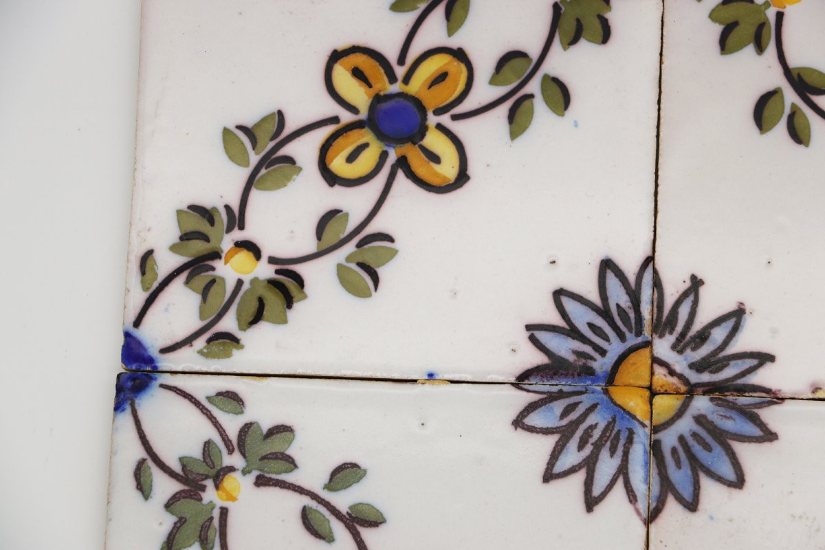 19th Century Set Of Four Floral Tiles, Portuguese Baroque-photo-3