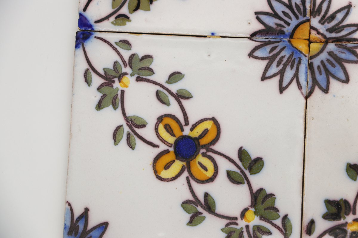 19th Century Set Of Four Floral Tiles, Portuguese Baroque-photo-4