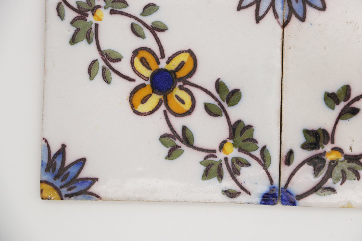 19th Century Set Of Four Floral Tiles, Portuguese Baroque-photo-1