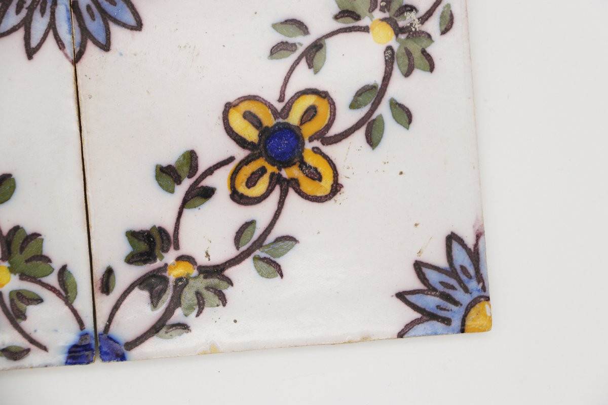 19th Century Set Of Four Floral Tiles, Portuguese Baroque-photo-2