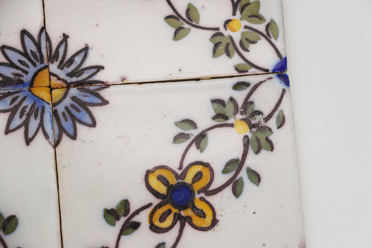 19th Century Set Of Four Floral Tiles, Portuguese Baroque-photo-3