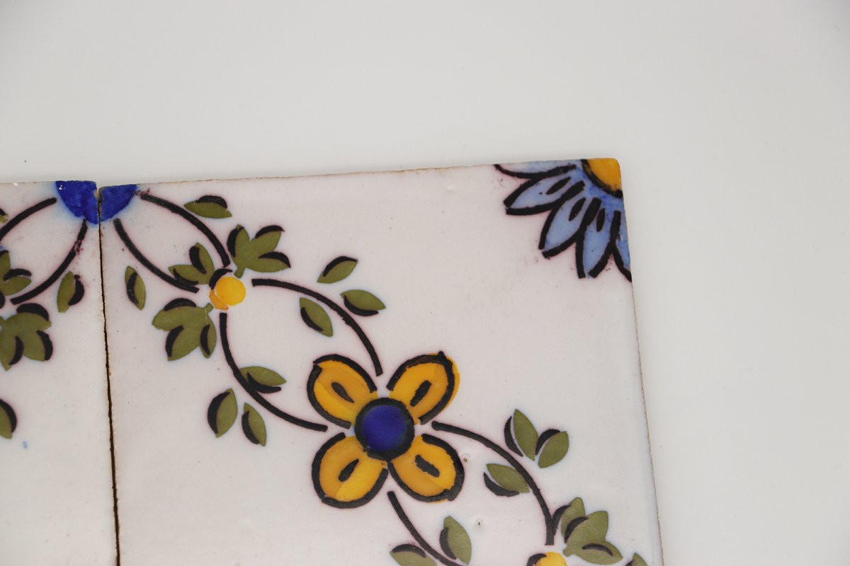 19th Century Set Of Four Floral Tiles, Portuguese Baroque-photo-5