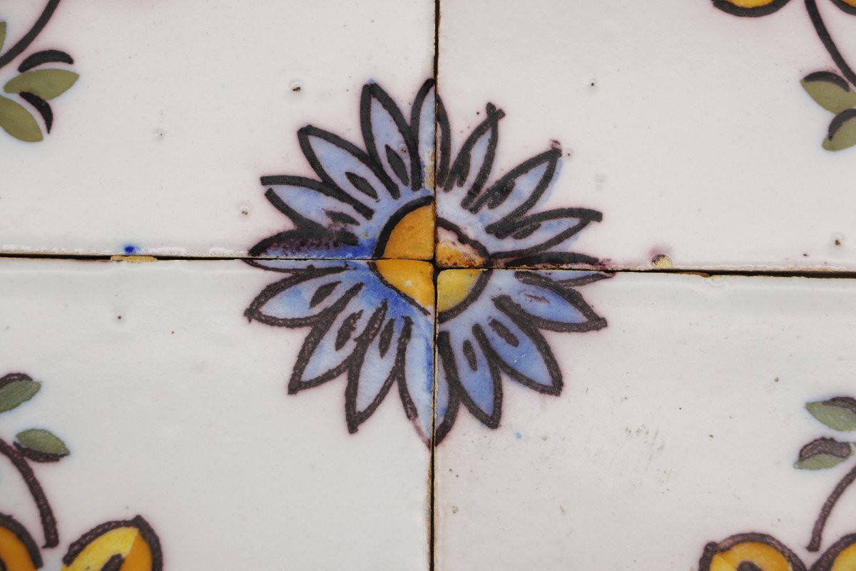 19th Century Set Of Four Floral Tiles, Portuguese Baroque-photo-6