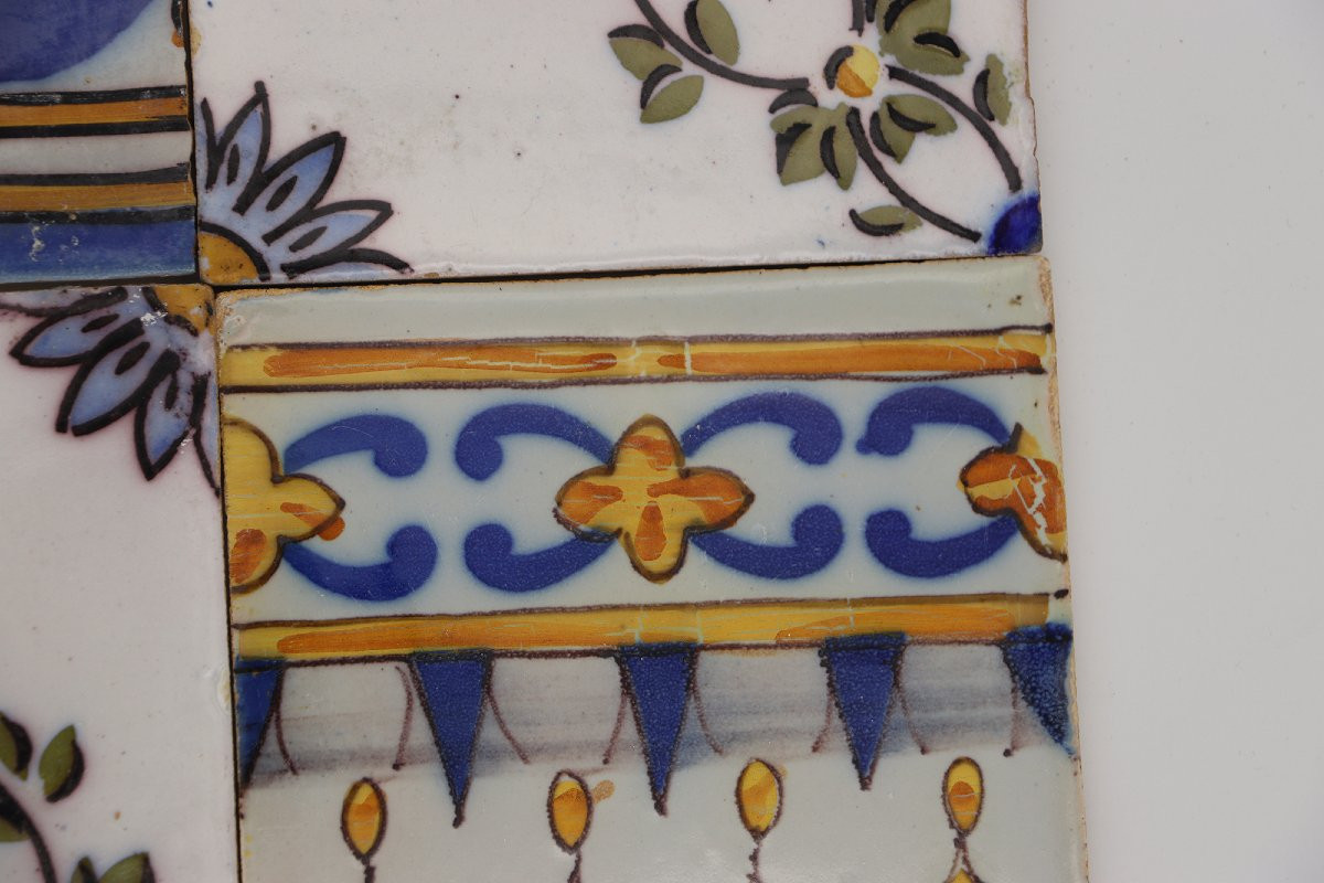 19th Century Set Of Four Baroque Floral Tiles, Portuguese-photo-1