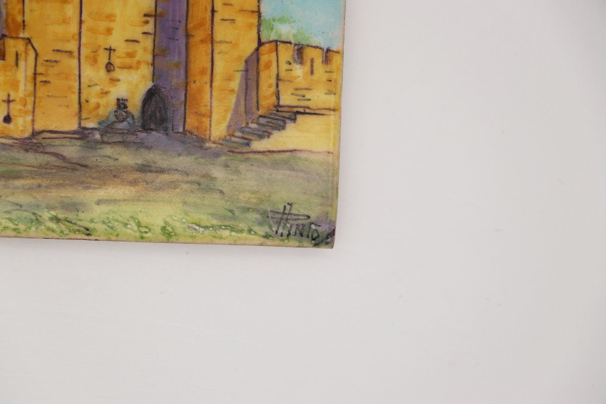 Ensemble de quatre carreaux portugais du XIXe siècle représentant des châteaux-photo-3