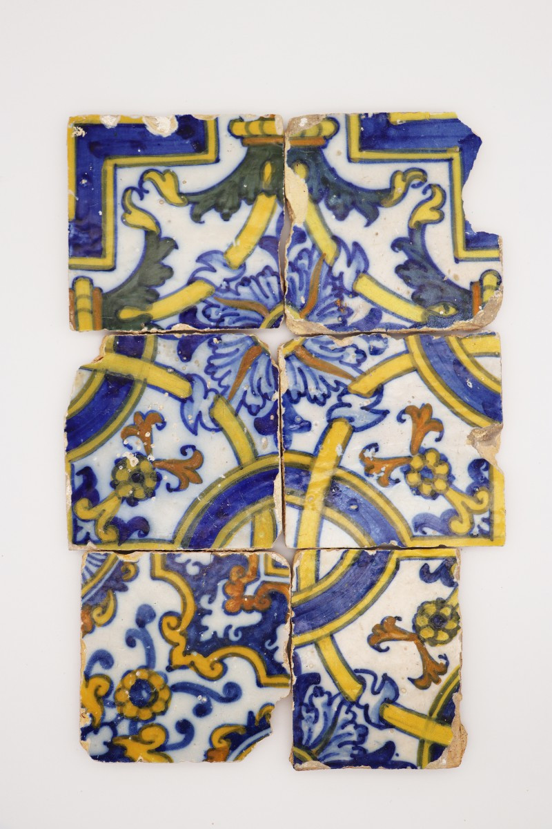 17th Century Set Of Six Floral Tiles, Portuguese