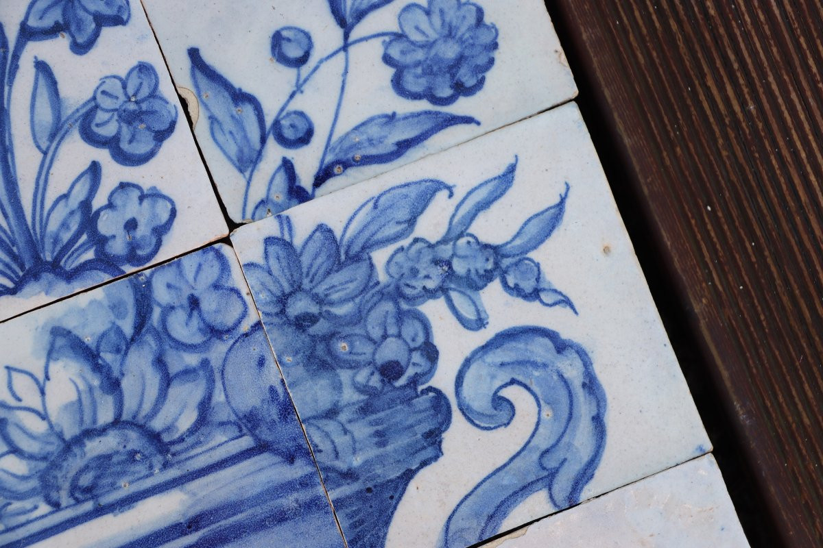 Tile Mural Panel Depicting A Baroque Jardinière With Flowers, Portuguese, 18th Century-photo-3