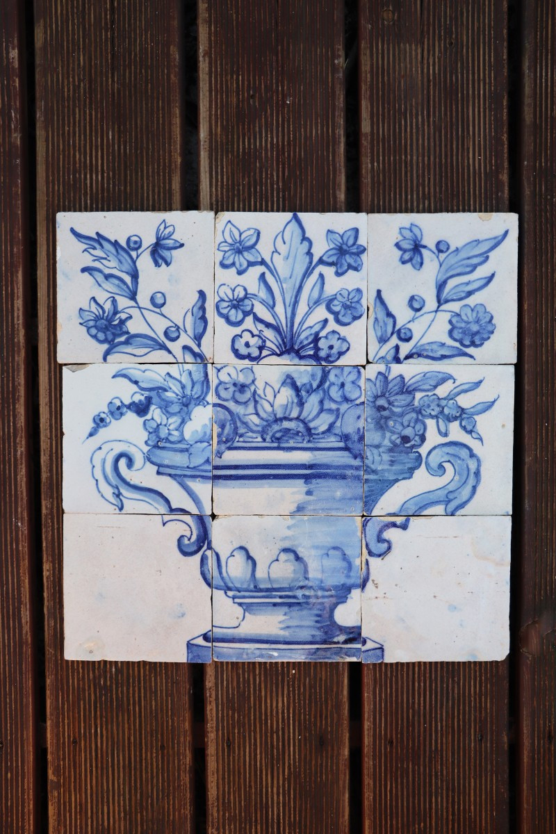 Tile Mural Panel Depicting A Baroque Jardinière With Flowers, Portuguese, 18th Century