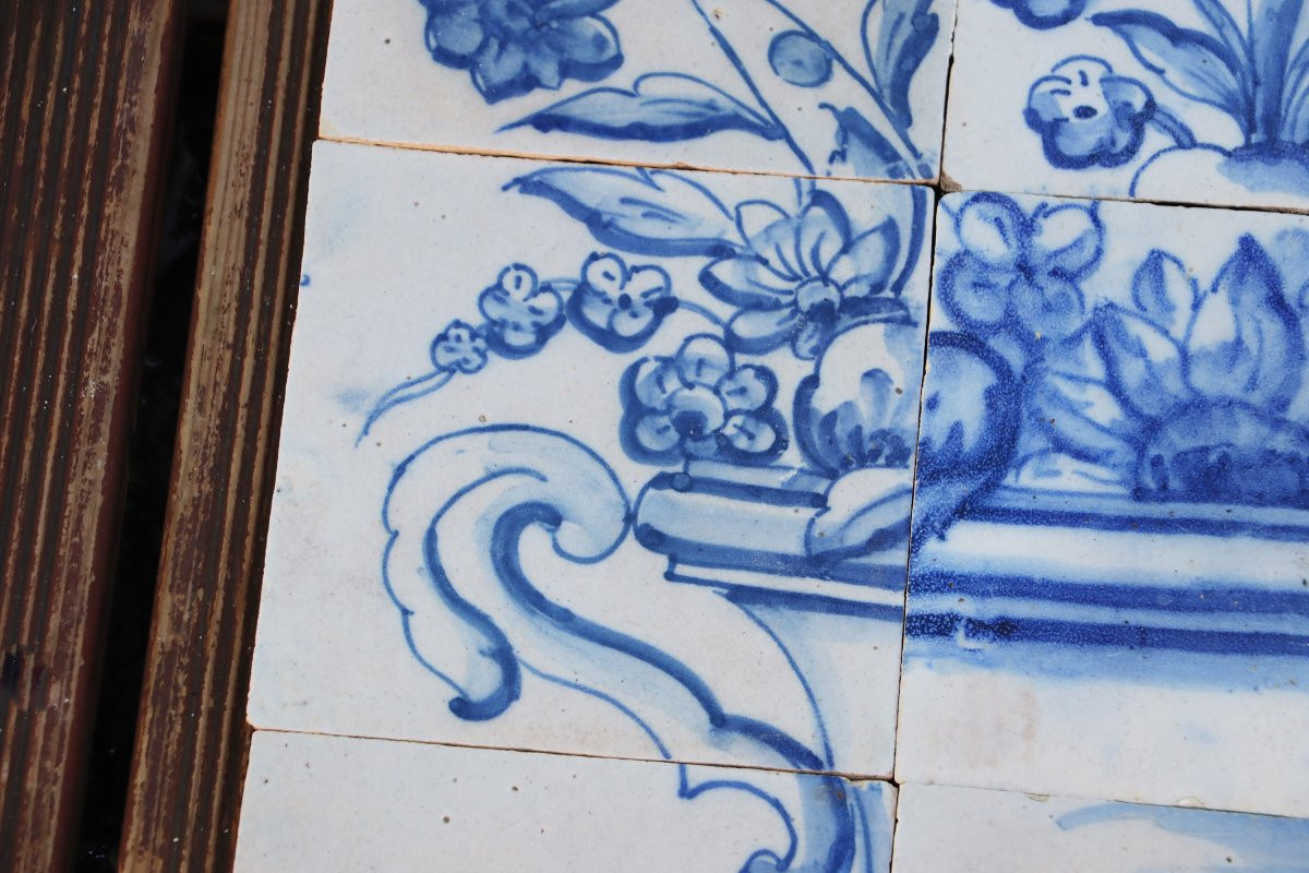 Tile Mural Panel Depicting A Baroque Jardinière With Flowers, Portuguese, 18th Century-photo-3