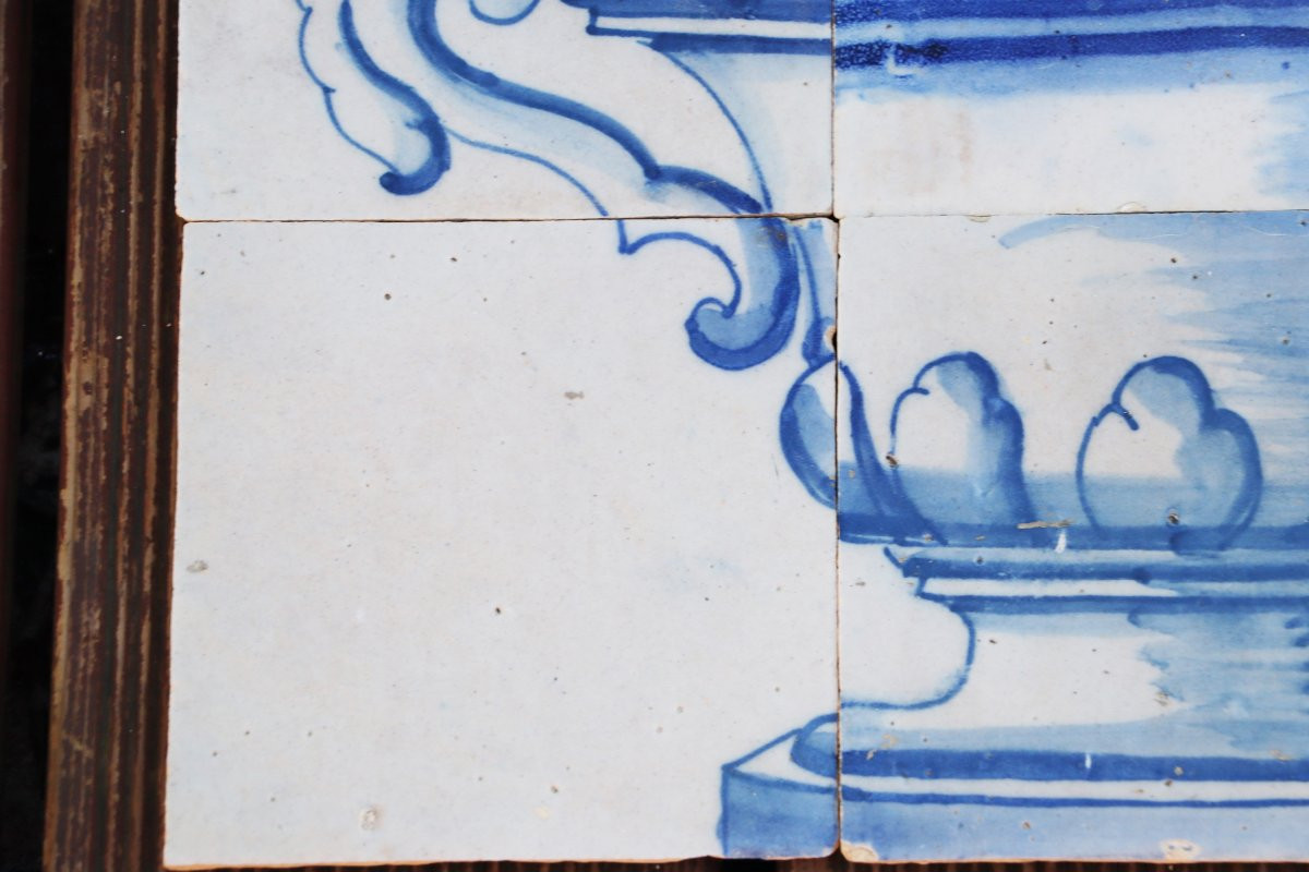 Tile Mural Panel Depicting A Baroque Jardinière With Flowers, Portuguese, 18th Century-photo-4