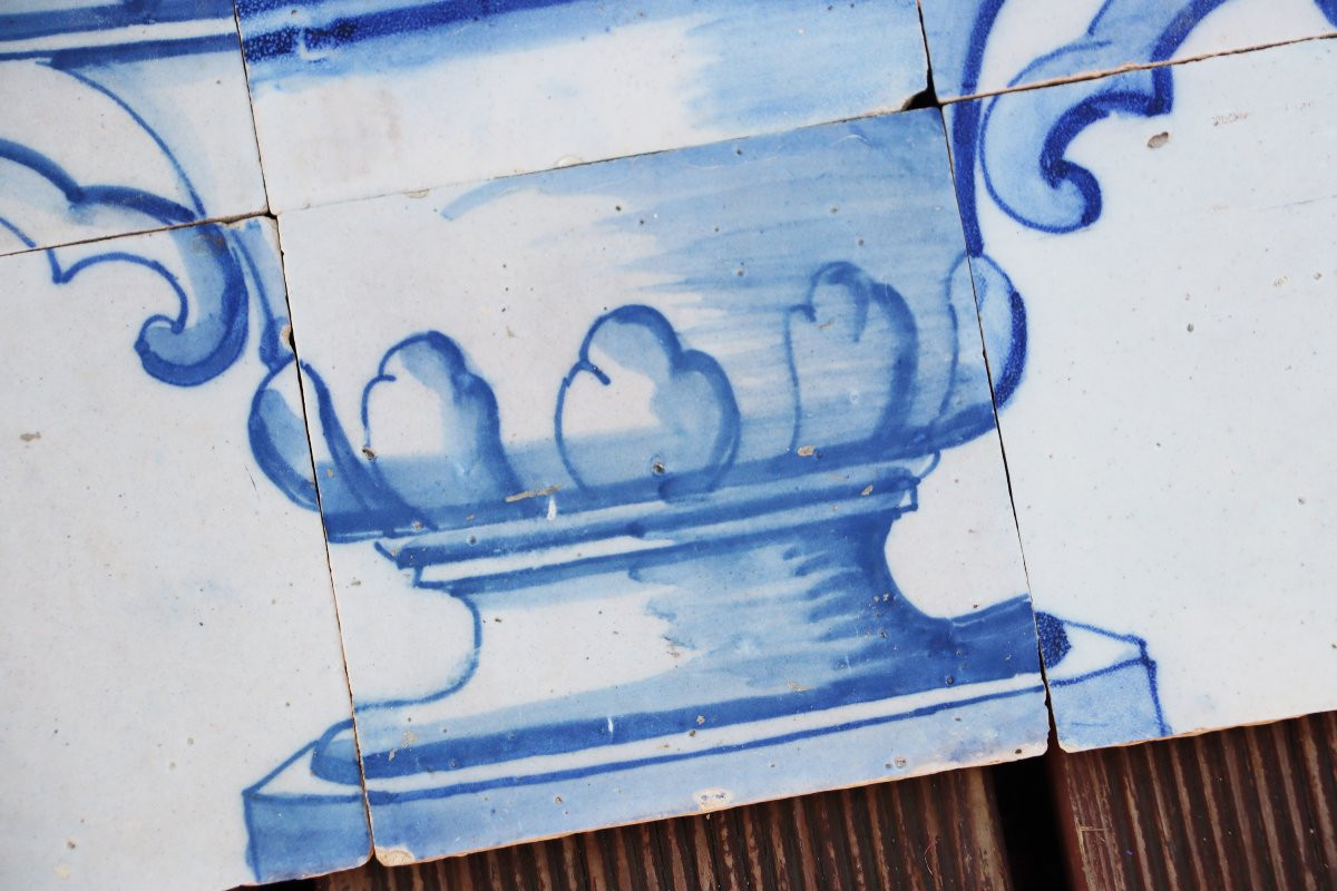 Tile Mural Panel Depicting A Baroque Jardinière With Flowers, Portuguese, 18th Century-photo-1