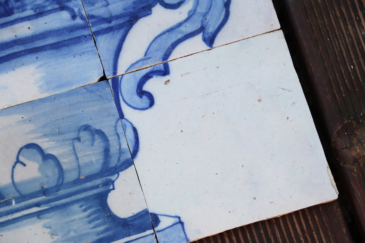 Tile Mural Panel Depicting A Baroque Jardinière With Flowers, Portuguese, 18th Century-photo-2