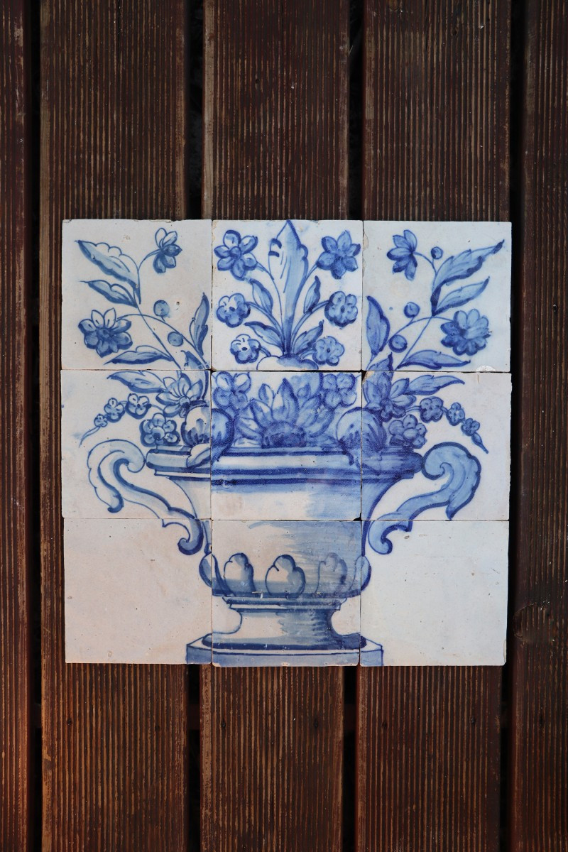 Tile Mural Panel Depicting A Baroque Jardinière With Flowers, Portuguese, 18th Century