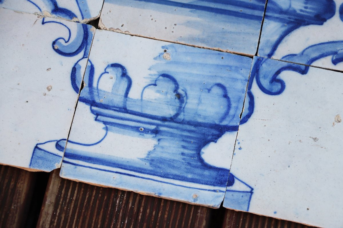 Tile Mural Panel Depicting A Baroque Jardinière With Flowers, Portuguese, 18th Century-photo-7