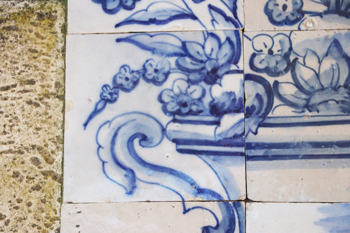 Tile Mural Panel Depicting A Baroque Jardinière With Flowers, Portuguese, 18th Century-photo-4