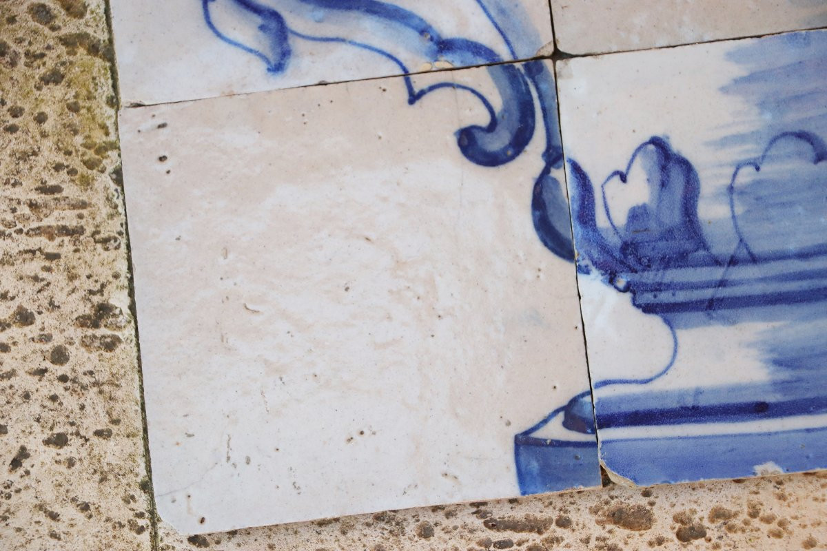 Tile Mural Panel Depicting A Baroque Jardinière With Flowers, Portuguese, 18th Century-photo-1