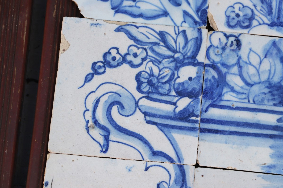 Tile Mural Panel Depicting A Baroque Jardinière With Flowers, Portuguese, 18th Century-photo-3