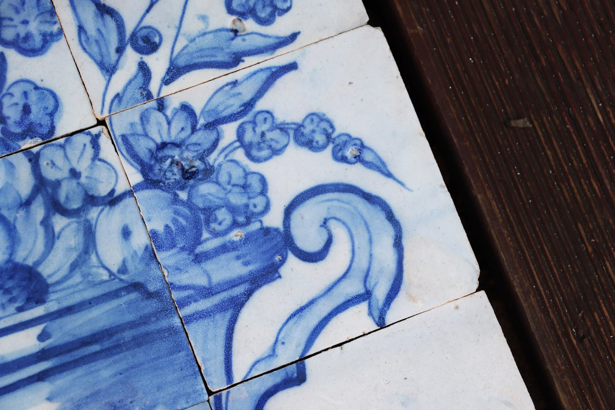 Tile Mural Panel Depicting A Baroque Jardinière With Flowers, Portuguese, 18th Century-photo-3