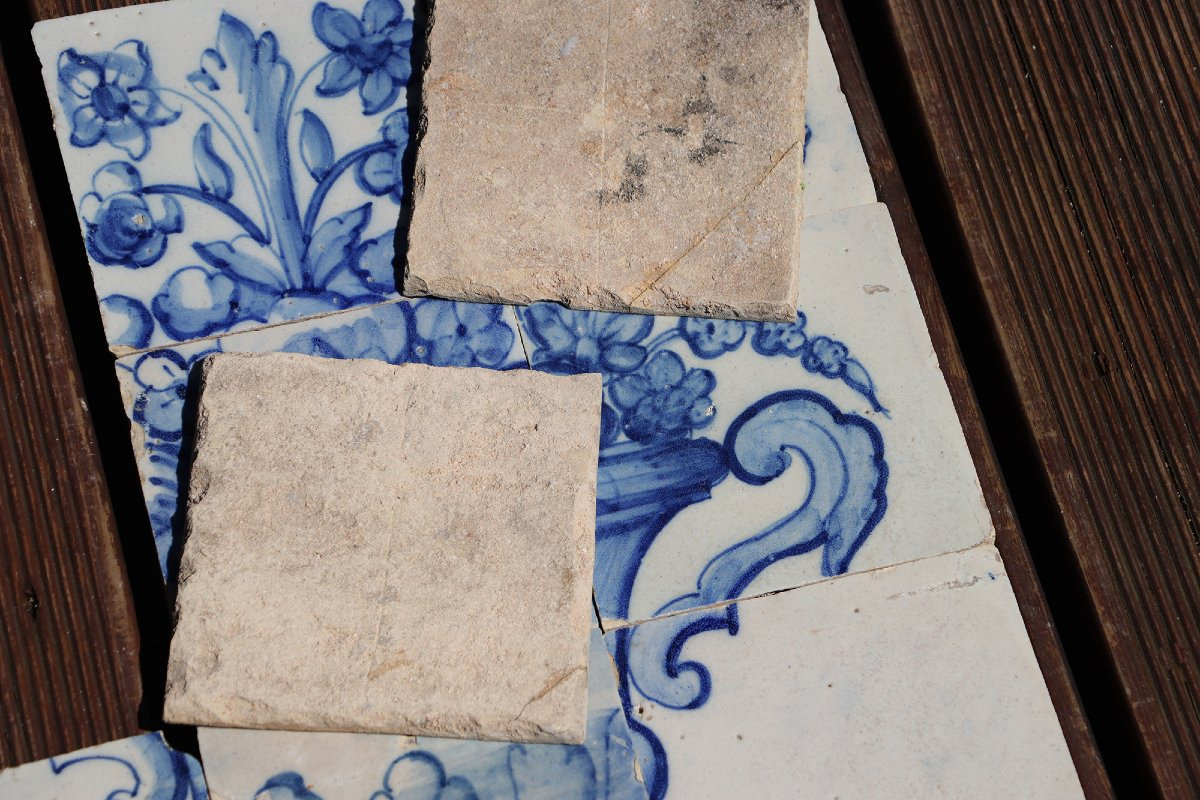 Tile Mural Panel Depicting A Baroque Jardinière With Flowers, Portuguese, 18th Century-photo-8