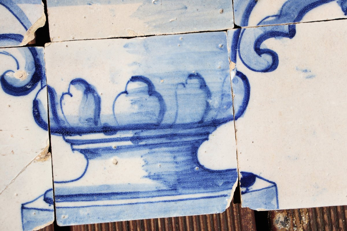 Tile Mural Panel Depicting A Baroque Jardinière With Flowers, Portuguese, 18th Century-photo-6