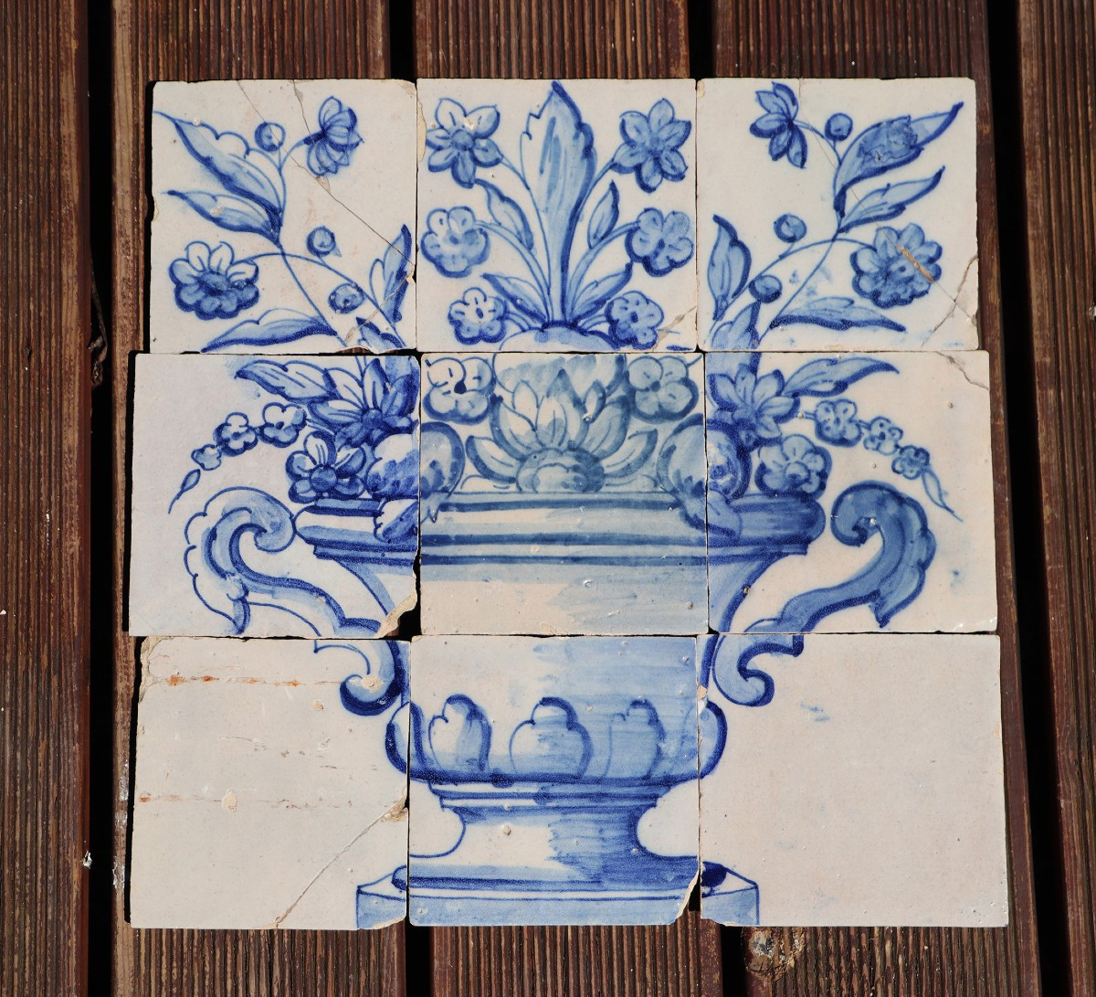 Tile Mural Panel Depicting A Baroque Jardinière With Flowers, Portuguese, 18th Century