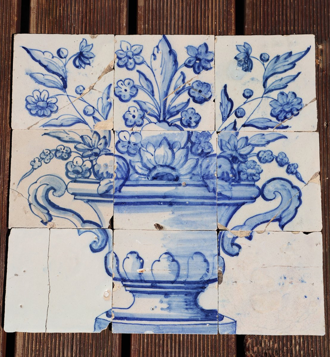 Tile Mural Panel Depicting A Baroque Jardinière With Flowers, Portuguese, 18th Century-photo-2