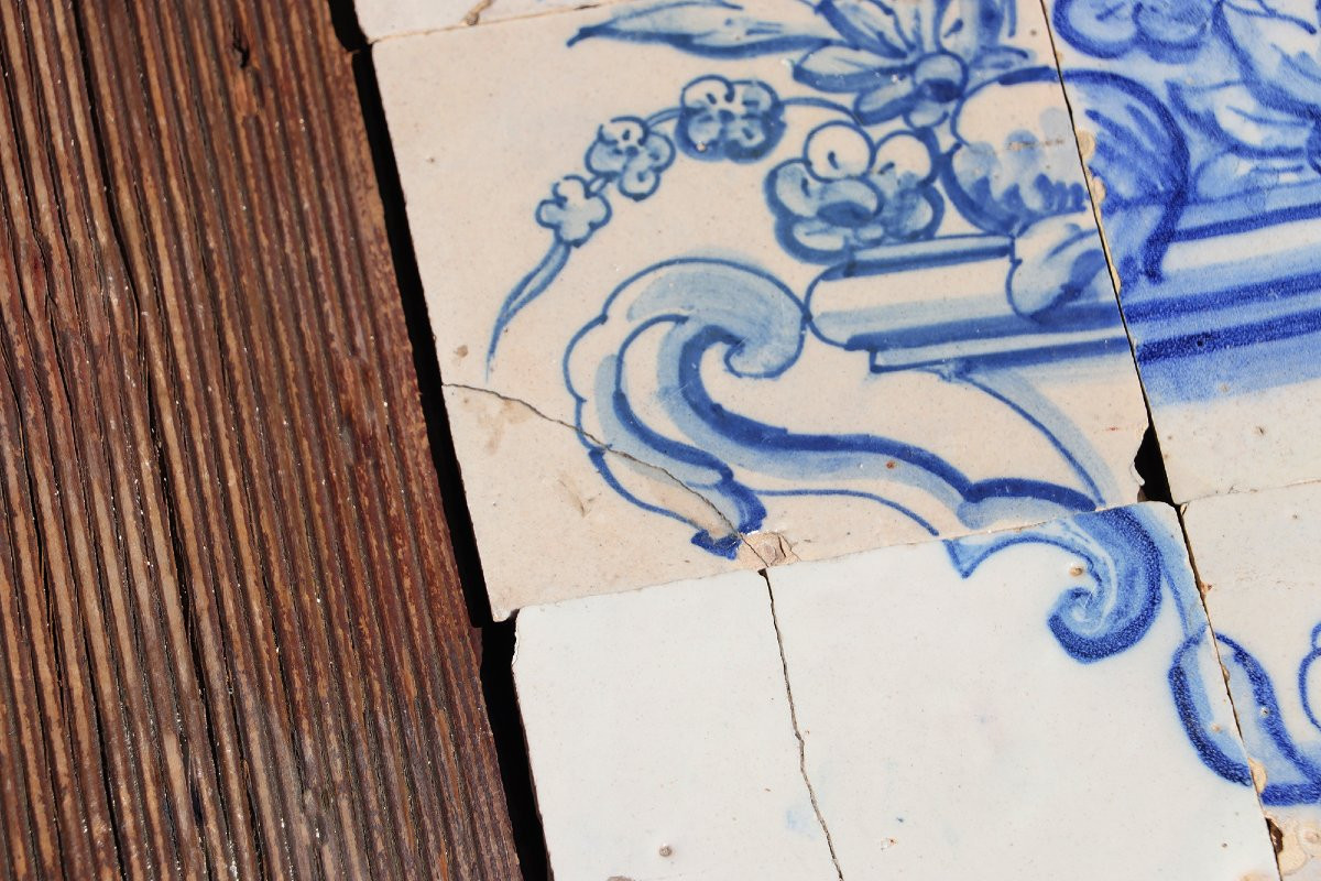 Tile Mural Panel Depicting A Baroque Jardinière With Flowers, Portuguese, 18th Century-photo-4