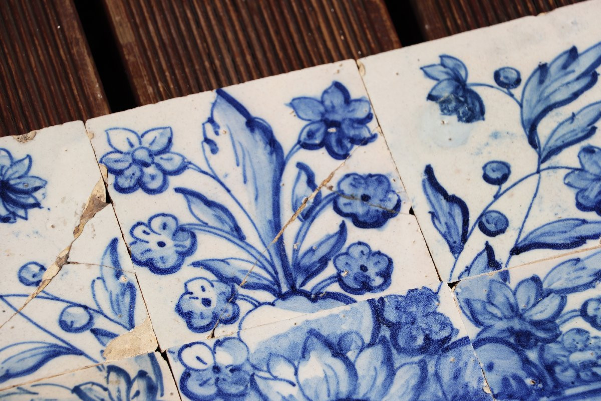 Tile Mural Panel Depicting A Baroque Jardinière With Flowers, Portuguese, 18th Century-photo-2