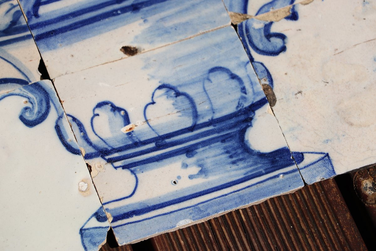 Tile Mural Panel Depicting A Baroque Jardinière With Flowers, Portuguese, 18th Century-photo-4