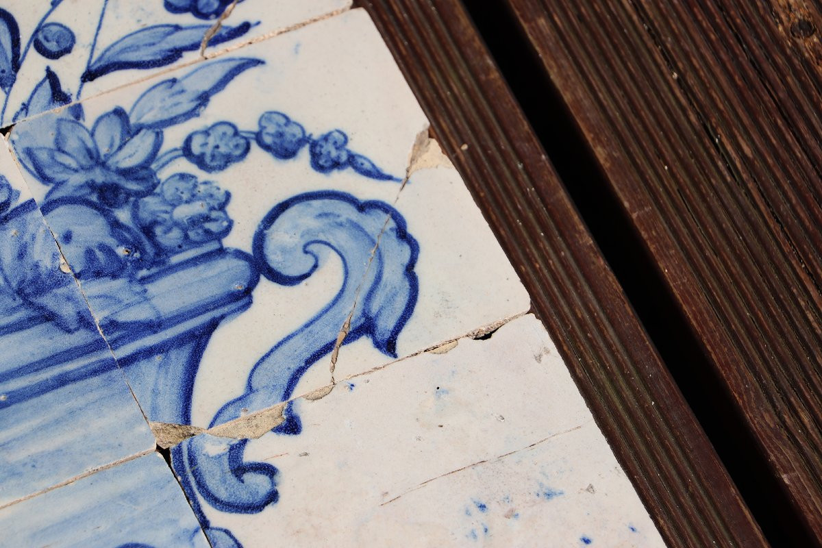 Tile Mural Panel Depicting A Baroque Jardinière With Flowers, Portuguese, 18th Century-photo-6