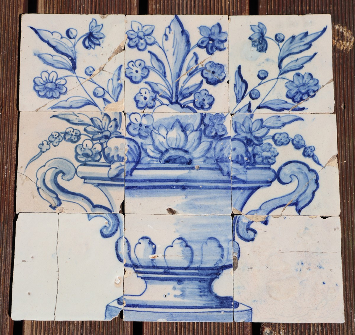 Tile Mural Panel Depicting A Baroque Jardinière With Flowers, Portuguese, 18th Century