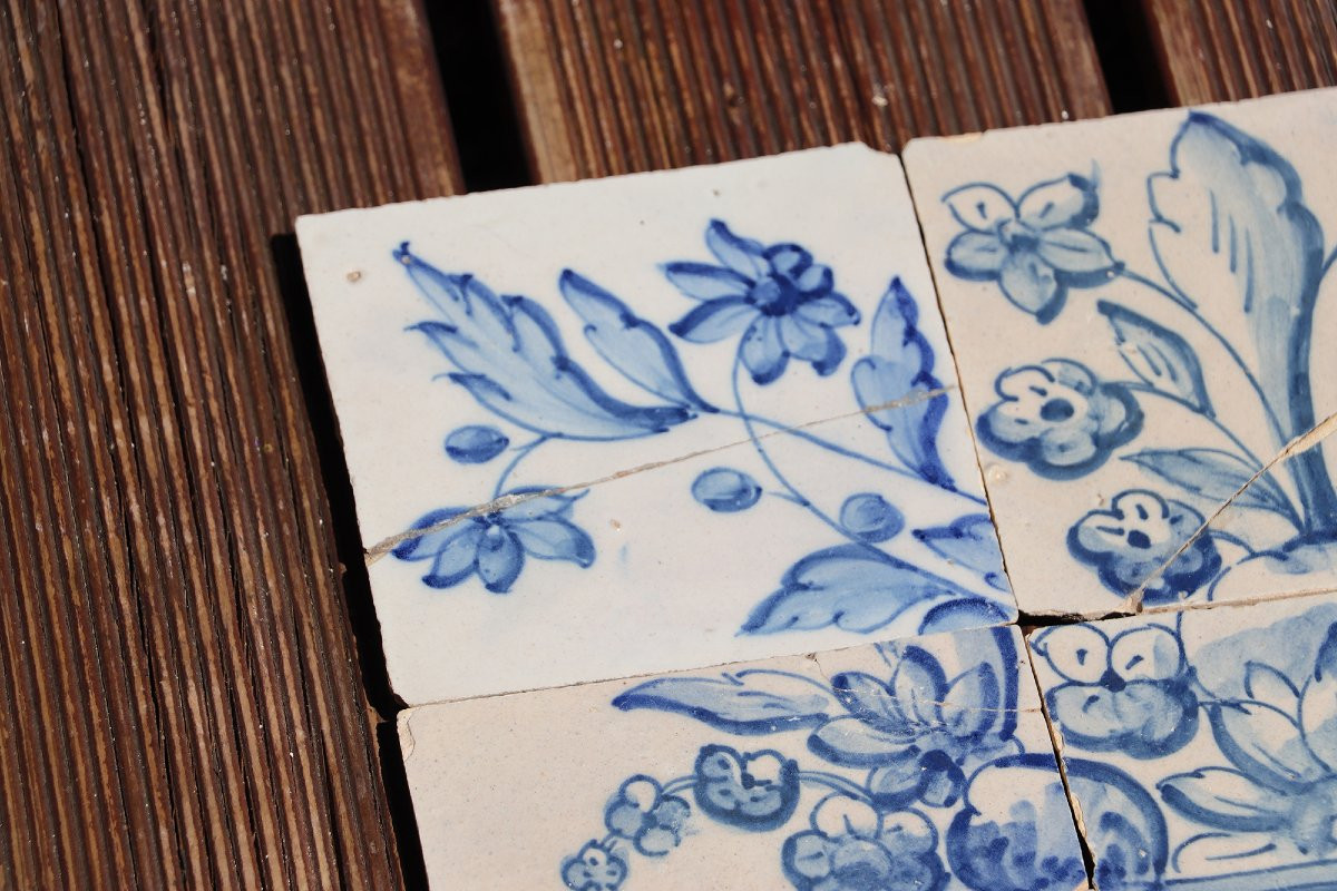 Tile Mural Panel Depicting A Baroque Jardinière With Flowers, Portuguese, 18th Century-photo-2