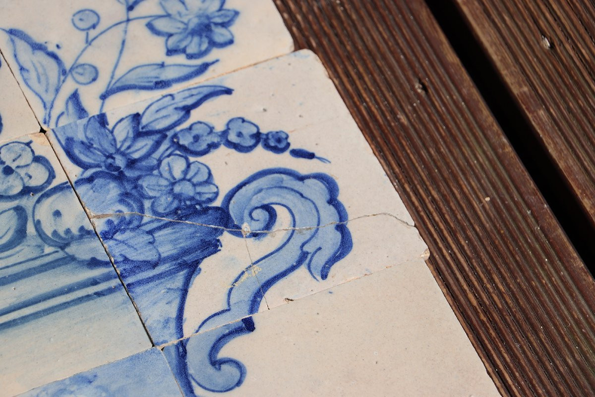 Tile Mural Panel Depicting A Baroque Jardinière With Flowers, Portuguese, 18th Century-photo-3