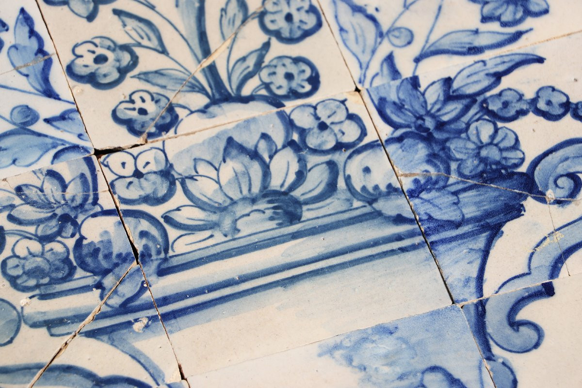 Tile Mural Panel Depicting A Baroque Jardinière With Flowers, Portuguese, 18th Century-photo-4