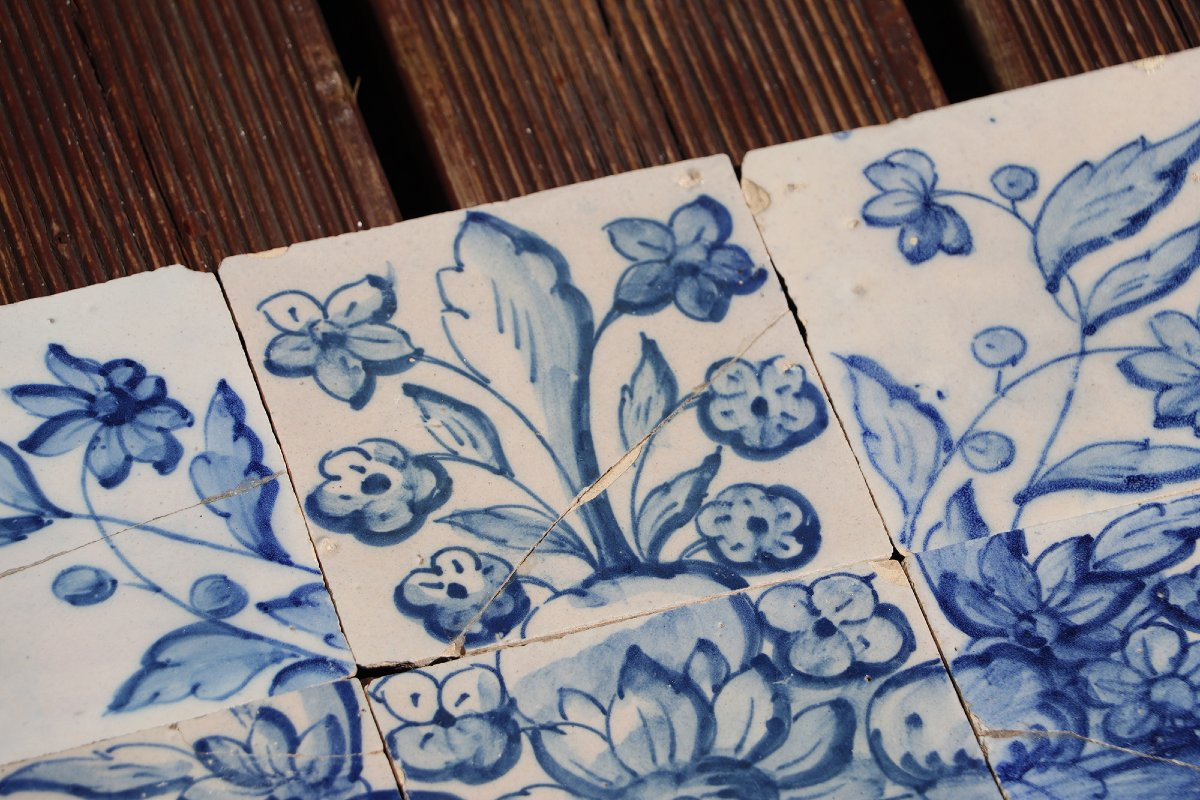 Tile Mural Panel Depicting A Baroque Jardinière With Flowers, Portuguese, 18th Century-photo-5