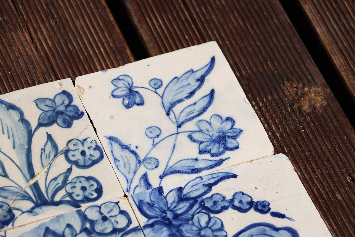 Tile Mural Panel Depicting A Baroque Jardinière With Flowers, Portuguese, 18th Century-photo-6