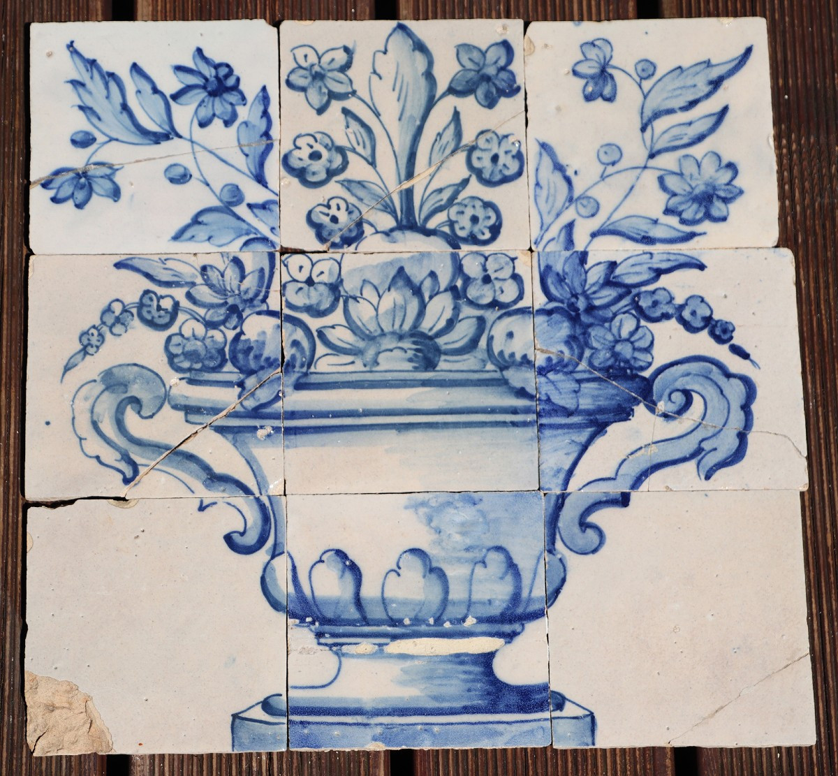 Tile Mural Panel Depicting A Baroque Jardinière With Flowers, Portuguese, 18th Century