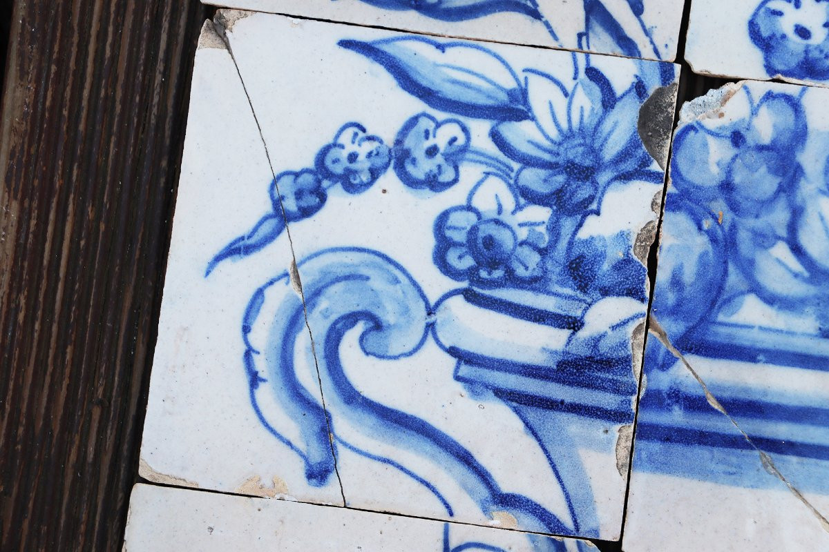 Tile Mural Panel Depicting A Baroque Jardinière With Flowers, Portuguese, 18th Century-photo-3