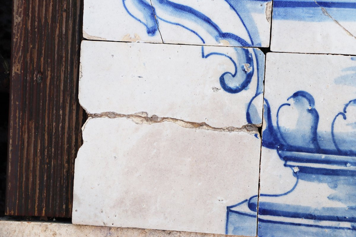 Tile Mural Panel Depicting A Baroque Jardinière With Flowers, Portuguese, 18th Century-photo-4