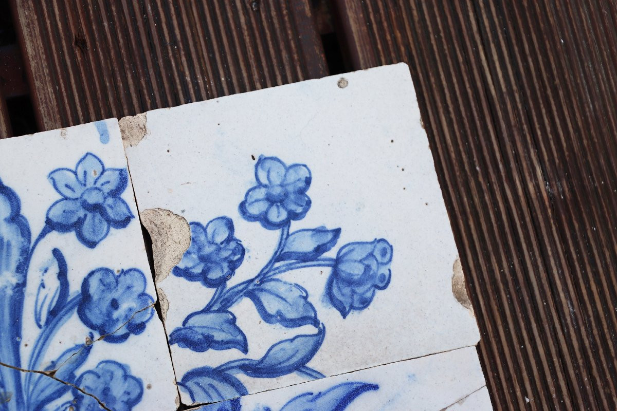 Tile Mural Panel Depicting A Baroque Jardinière With Flowers, Portuguese, 18th Century-photo-4