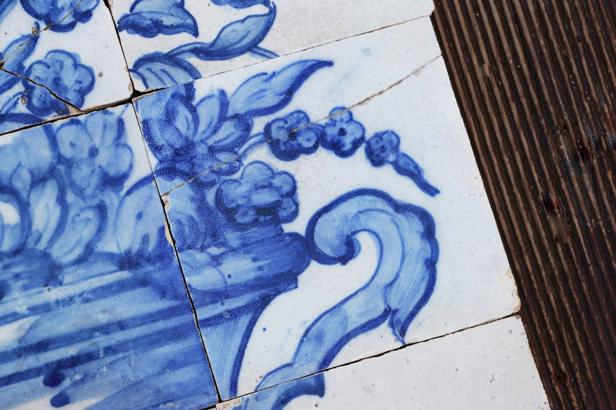 Tile Mural Panel Depicting A Baroque Jardinière With Flowers, Portuguese, 18th Century-photo-5