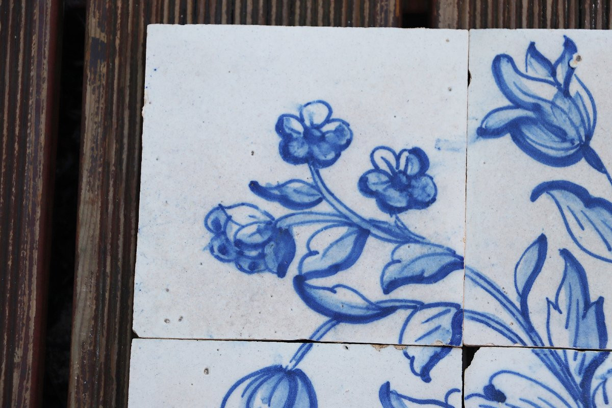 Tile Mural Panel Depicting A Vase With Baroque Flowers, Portuguese, 18th Century-photo-2