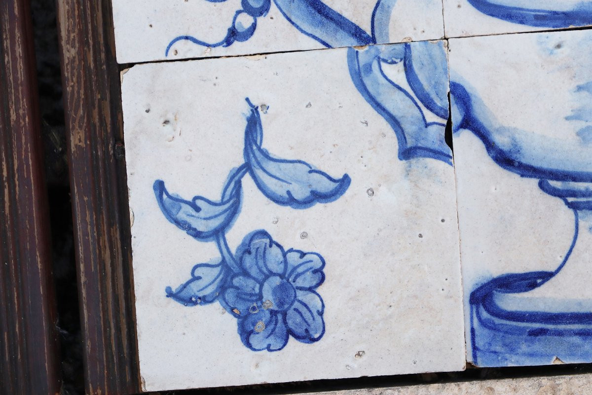 Tile Mural Panel Depicting A Vase With Baroque Flowers, Portuguese, 18th Century-photo-4