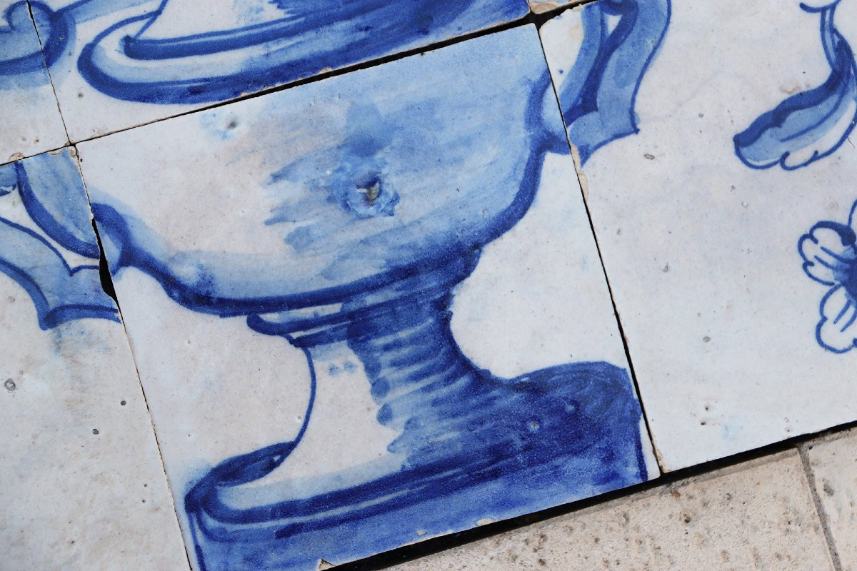 Tile Mural Panel Depicting A Vase With Baroque Flowers, Portuguese, 18th Century-photo-1