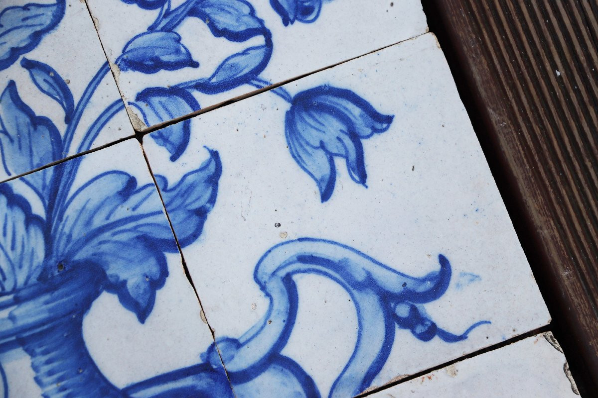 Tile Mural Panel Depicting A Vase With Baroque Flowers, Portuguese, 18th Century-photo-3