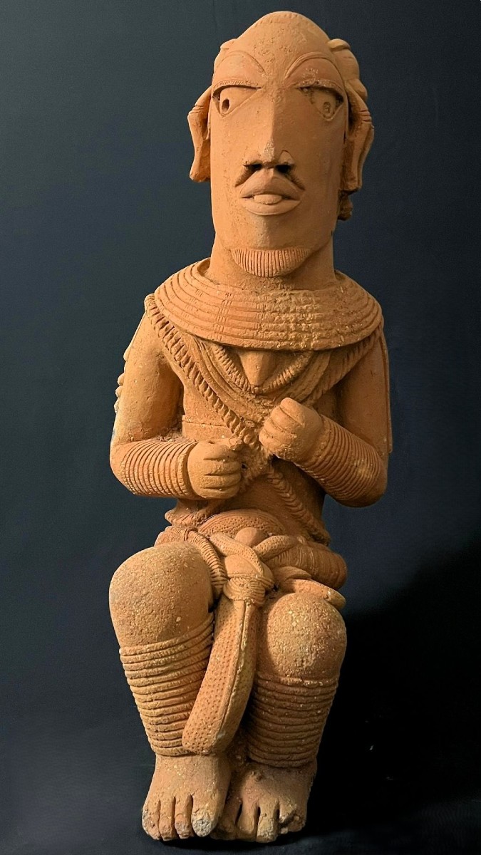 Ancient Nok Terracotta Seated Figure, Nigeria, Circa 200 Bc–500 Ad