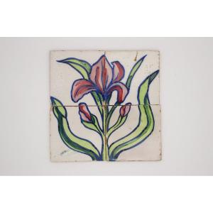 Ensemble de quatre carreaux Art nouveau pur des années 1900, portugais