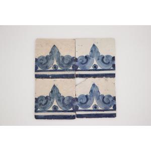 18th Century Set Of Four Rococo Baroques Tiles, Portuguese