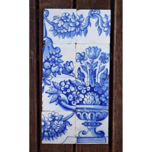 Tile Mural Panel Depicting A Vase With Rocaille Flowers, Portuguese, 18th Century